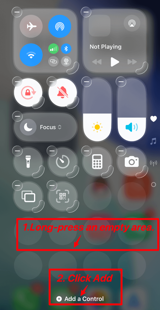 Freie Stelle lange drücken und Add a Control tippen