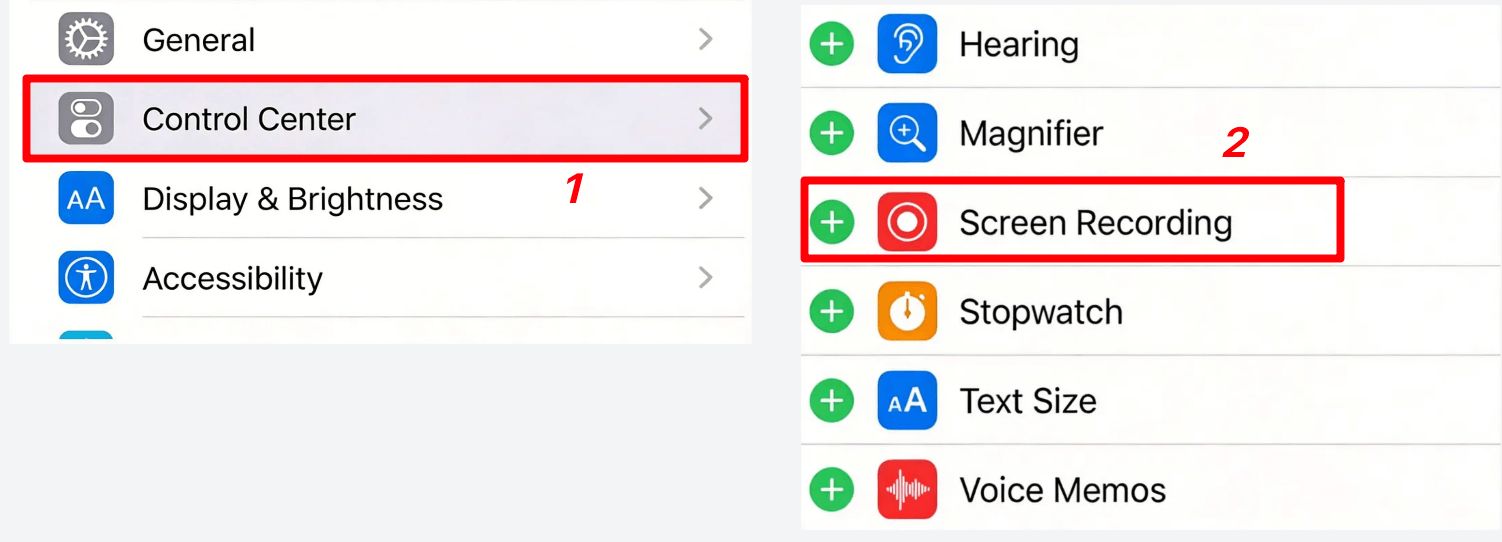 In Einstellungen unter Kontrollzentrum Screen Recording hinzufügen