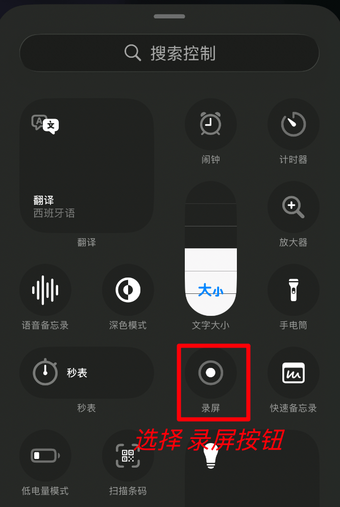 在控制项列表中添加屏幕录制