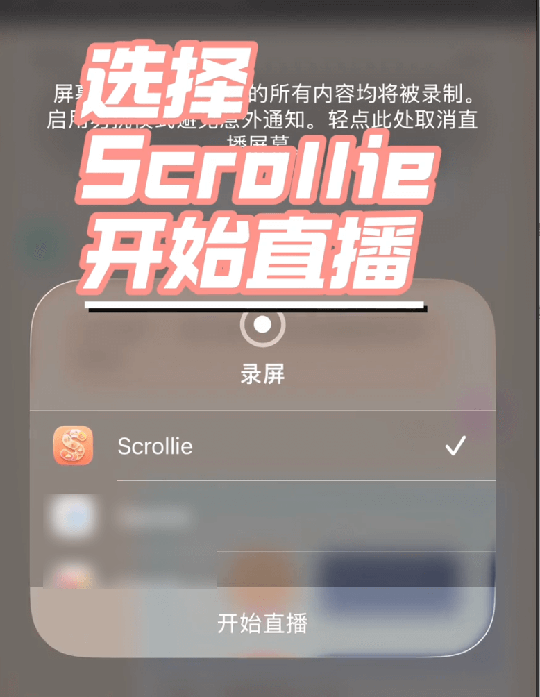 选择 Scrollie 并开始直播
